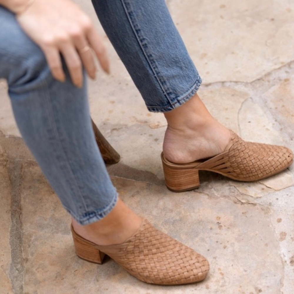 Nisolo All-Day Woven Heeled Mule In Almond - Picture 3 of 12